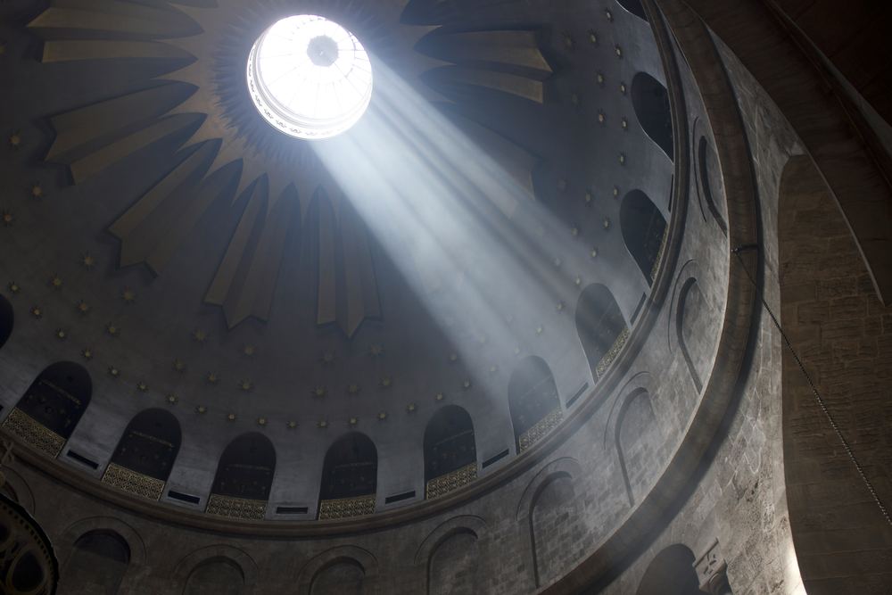 Light falling through the great rotunda dome of the Church of the Holy Sepulchre
